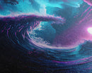 The Wave, Synthwave style ocean art, sunset in a wave, framed canvas print