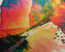 Watercolor Landscape, Rainbow Landscape Art, Framed Canvas Print, Unique Primitive Style Landscape Decor