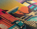 MCM Style Retro Wall Decor, Framed Canvas Prints, Triptych 3 Panel Wall Art, Retrowave Beach Art, Synthwave / Vaporwave Architecture Art