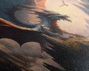 White Dragon on a Mountain Top,  Fantasy Art, Framed Canvas Print, Medieval Fantasy Art, Fire breathing dragons