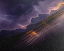 Full moon canvas print, Lightning storm over a mountain lake at night, cool wall art, awesome wall art
