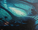 The mycelium Networrk, Fantasy Art, Framed Canvas Print, Bioluminescent Fantasy Forest At Night, Blue Glowing Ambience Art