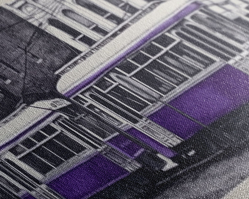 Purple Streetcar Art Print, Urban Art, Wall Decor, Color Pop, Wall Decor, Urban Framed Canvas Print, Panoramic, Wall Art, Canvas Print