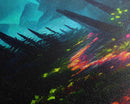 Luminescent magical forest canvas print, glowing trail though the trees, fantasy art