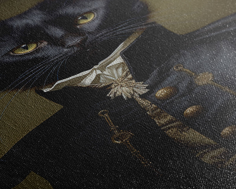 Admiral Meow Reporting For Duty, Victorian Cat Portrait Art, Framed Canvas Print, Gothic Dark Academia Wall Art