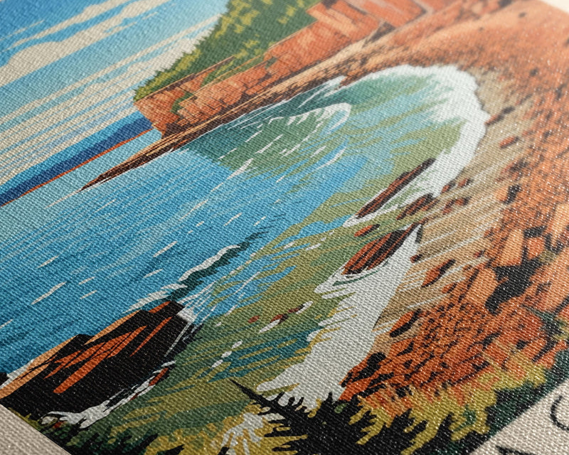 Acadia National Park Maine Travel Art, National Park Print, Minimalist Travel Art, Midcentury Modern Style Landscape Painting