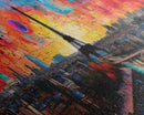 Jigsaw Abstract Paris France Panoramic Framed Canvas Print, Van Gogh Inspired Original Painting, Colorful Wall Art