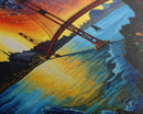 Golden Gate Bridge San Francisco Abstract Panoramic Framed Canvas Print, Van Gogh Inspired Original Painting, Colorful California Wall Art