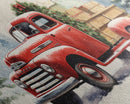 Christmas Tree Delivery - Retro Farmhouse Christmas Decor - Old Red Truck Delivering Christmas Trees - Framed Canvas Print - Holiday Decor