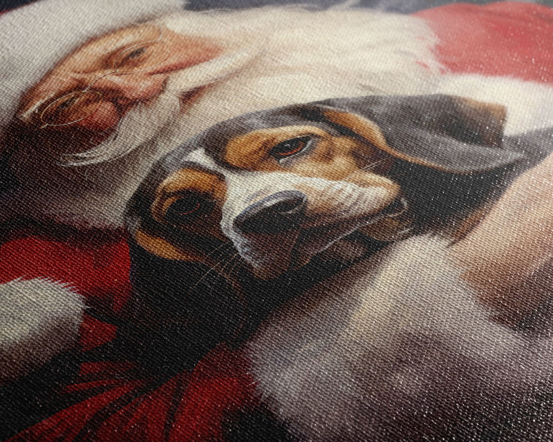 Santa Claus and his Beagle, Cute Dog Art, Framed Canvas Print, Christmas Art, Christmas Decor, Christmas Art Print, Christmas Wall Art