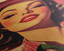 Retro 50s Style Cowgirl Wall Art, Framed Canvas, Vintage Style 50s Art, Fall or Christmas Wall Art