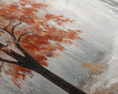 Misty Forest Path with Orange Leaves Framed Canvas Print, Ideal Autumn Decor or Fall Wall Art for Cozy Home Interiors