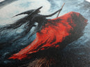 The Witch Rides her Broom under a full moon - Framed Canvas Print - Witchy Decor - Witch Painting - Halloween Wall Art