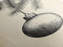 Boho Christmas Ornament Painting Print, Christmas Art, Black and White Art