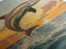 Dolphin Jumping At Sunset, Framed Canvas Print, Dolphin Painting, Dolphin Decor, Dolphin Wall Art