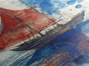 Japanese Sail Boat Watercolor Painting Print, Wood Framed Canvas Print, Wabi Sabi Nautical Wall Art, Lake House Art