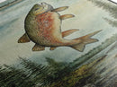 Trout In Mountain Scene Framed Canvas Print Rustic Landscape Art Fly Fishing Wall Art Skinny Wall Art Tall Vertical Decor