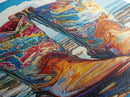 Vibrant Western Boots Framed Canvas Print, Coastal Cowgirl Artwork, Farmhouse Rustic Decor, Bright Living Room Vertical Art