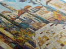 Mediterranean Village Mosaic Framed Canvas Print - Vibrant Coastal Landscape Art - Nautical Decor Living Room Rustic Wall Art