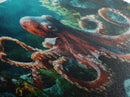 Majestic Octopus Framed Canvas Print, Coastal Decor Wall Art, Marine Wildlife Painting, Ocean Life Nautical Theme, Rustic Home Art