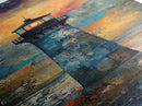 Lighthouse Glow, Moody Seascape, Nautical Painting, Coastal Decor, Sunset Wall Art, Framed Canvas Print, Bedroom Art