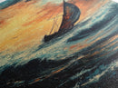 Sailboat in Storm, nautical painting, coastal decor, seascape painting, fisherman painting, framed canvas print, rustic wall art
