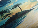 Tropical Sunset, palm tree painting, Hawaii art, ocean waves, coastal wall art, nautical decor, framed canvas print