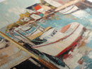 Harbor Boats, Nantucket painting, coastal painting, nautical wall art, fisherman painting, framed canvas print, extra wide art