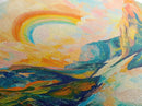 Rainbow Over Mountains, landscape painting, panoramic art, framed canvas print, extra wide art, mountain painting, colorful art