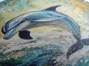 Dolphin, ocean painting, coastal wall art, nautical painting, framed canvas print, blue and green wall art, sea life decor