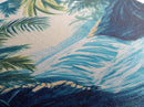 Jungle Waterfall View, tropical landscape painting, botanical prints, blue and green wall art, canvas print, extra wide art