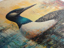 Loon Painting, bird art, blue and green wall art, moody art, gift idea for him, rustic decor, Framed Canvas Print, above couch art
