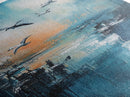 Seagull Art, coastal wall art, nautical painting, ocean birds, teal wall art, moody art, framed canvas print, gift idea, coastal decor