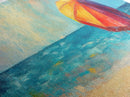 Vibrant Beach Umbrella Painting, Colorful Coastal Ocean Art, Bold Summer Seascape Decor, Bright Living Room, Canvas Print