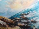 Rocky Ocean Shoreline Framed Canvas Print, Textured Seascape Painting, Beach House Wall Art, Coastal Living Room Decor, Wave Artwork