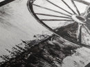 Wagon Wheel, Mountain Landscape, Black and White Western Art, Rustic Home Decor, Framed Canvas Print, Farmhouse Living Room Art
