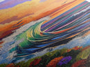 Wave, Sunset, Surf, Ocean, Canvas Print, dramatic wave crashing painting, sunset surf wall art, vibrant beach decor, surf shack canvas