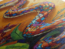 Colorful,Snake, Garden, Bold Mosaic Serpent Framed Canvas Print, Bohemian Wall Art, Unique Nature Decor, Southwestern Living Room