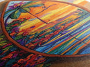 Surfboard Tropical, Sunset, Palm, Framed Canvas Print, Hawaiian surf art, beach house decor, vibrant coastal living room artwork