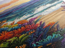 Ocean Waves, Coral Sunset, Canvas Print, Coastal living room wall art, colorful seascape painting, underwater reef design, tropical beach vibe