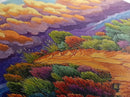 Autumn Trail, Clouds, Flowers, Canvas Print, fall mountain trail painting, landscape wall art, rustic cabin decor, hallway artwork