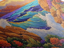 Ocean Cliff View, Crashing Waves Sunset, Bold Coastal Art, Framed Canvas Print, Nature Inspired Decor, Vibrant Seascape Painting