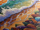 Colorful Ocean, Stones, Framed Canvas Print, Sunset wave beach scene, Living Room Wall Art, coastal decor, boho landscape painting