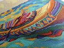 Canoe Water, Colorful, Tribal, Canvas Print, boho kayak art, nautical decor, beach house wall art, rustic folk painting, summer vibe