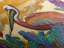 Pelican, Waves Tropical, Canvas Print, Bright tropical pelican artwork with ocean waves and foliage, great Bathroom Wall Art
