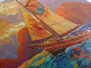 Sailboat Sunset, Ocean, Adventure, Framed Canvas Print Nautical coastal wall art, colorful seascape, bold living room decor
