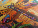Dragonfly Floral, Bold, Nature, Framed Canvas Print, Boho dragonfly wall art, vivid nature insect painting, Bathroom or Entryway Art
