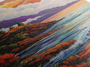 Cliffs Waves, Mountains, Autumn, Framed Canvas Print, coastal cliffs wall art, crashing waves painting, Autumn landscape, living room decor