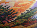 Pine Forest, Sunset, River, Framed Canvas Print, vibrant mountain art, autumn wall decor, cozy cabin wall art, rustic lodge artwork