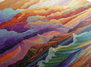 Stormy Coastal Sunset, Rainbow Clouds Over Ocean, Dramatic Sky Wall Art, Framed Canvas Print, Boho Nature Decor, Living Room Art